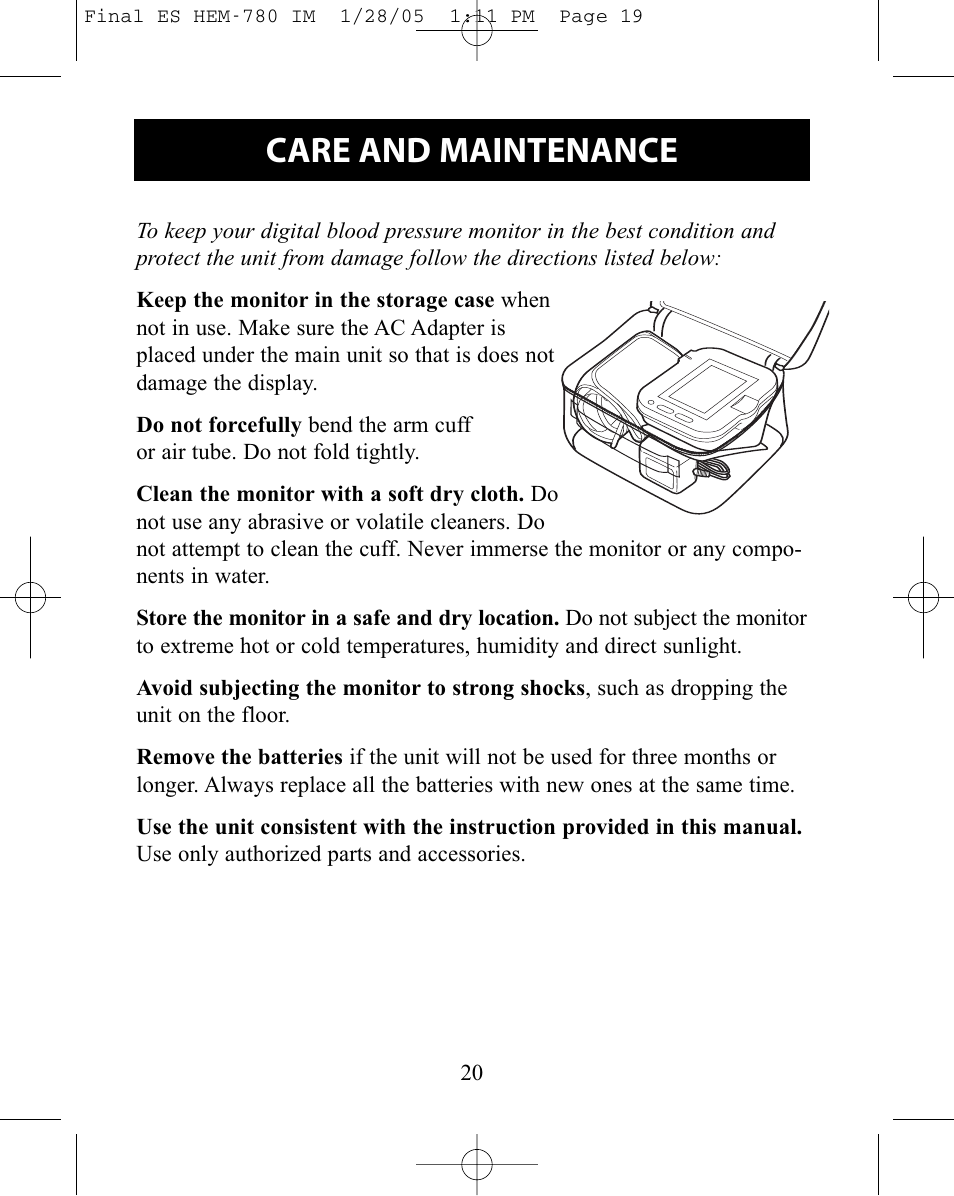 Care and maintenance | Omron HEM-780 User Manual | Page 20 / 28