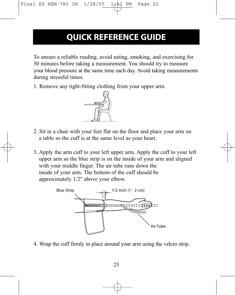 Quick reference guide | Omron HEM-780 User Manual | Page 23 / 28