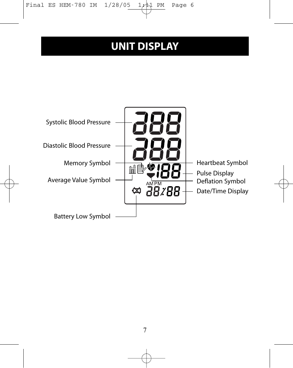 Unit display | Omron HEM-780 User Manual | Page 7 / 28