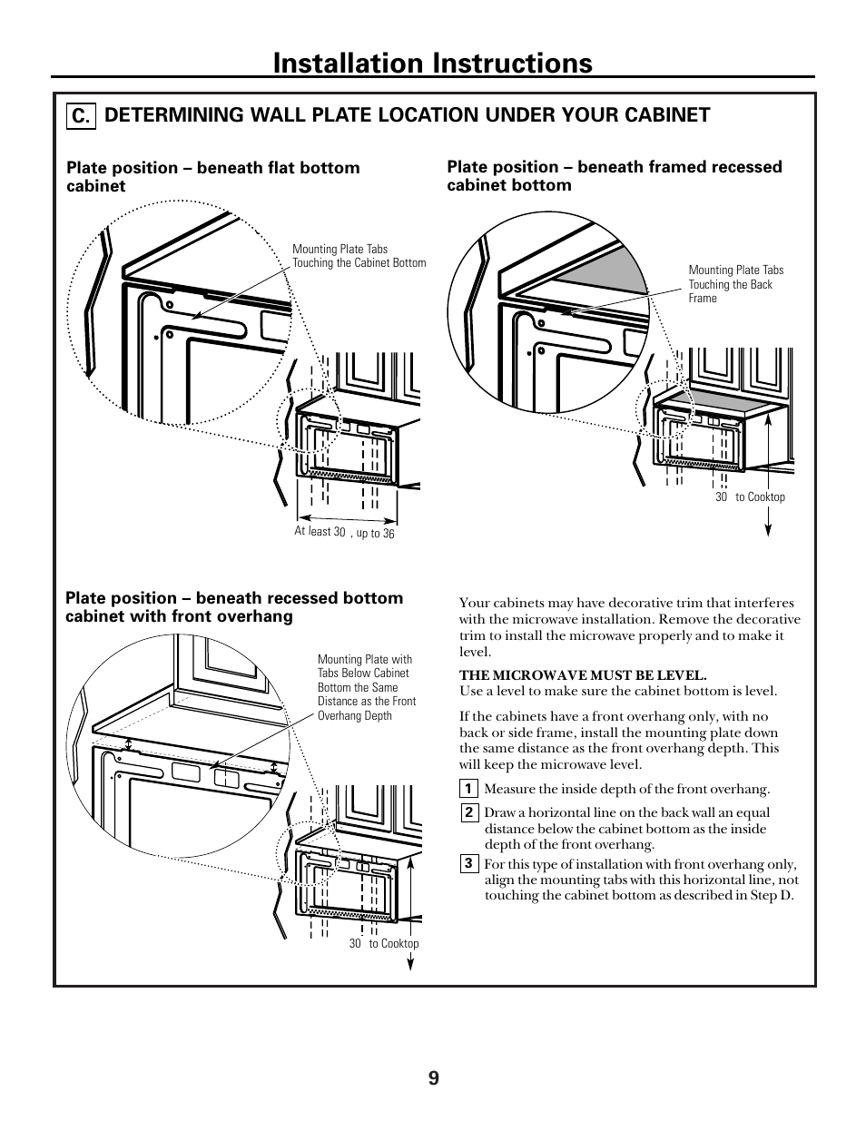 Determining wall plate location, Installation instructions | GE spacemaker xl1800 User Manual | Page 9 / 24