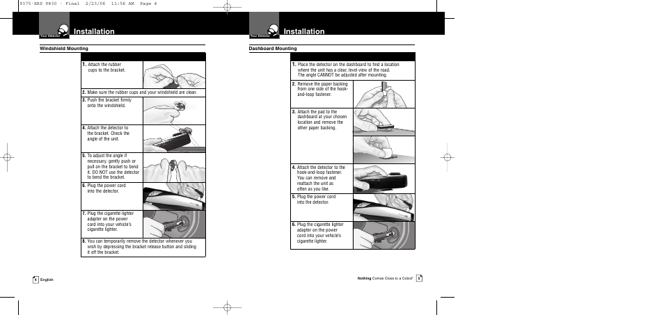 Installation | Cobra Electronics XRS 9830 User Manual | Page 5 / 21