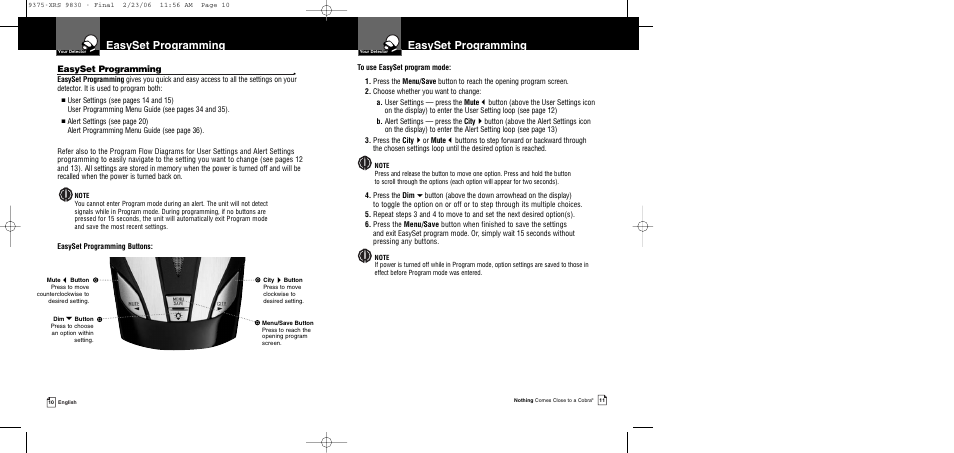 Easyset programming, Easyset programming buttons | Cobra Electronics XRS 9830 User Manual | Page 8 / 21