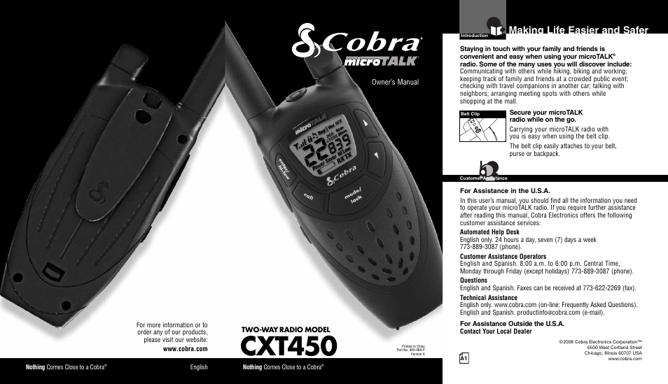 Cobra Electronics CXT450 User Manual | 15 pages