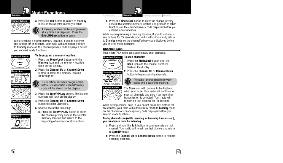 Mode functions | Cobra Electronics CXT450 User Manual | Page 10 / 15