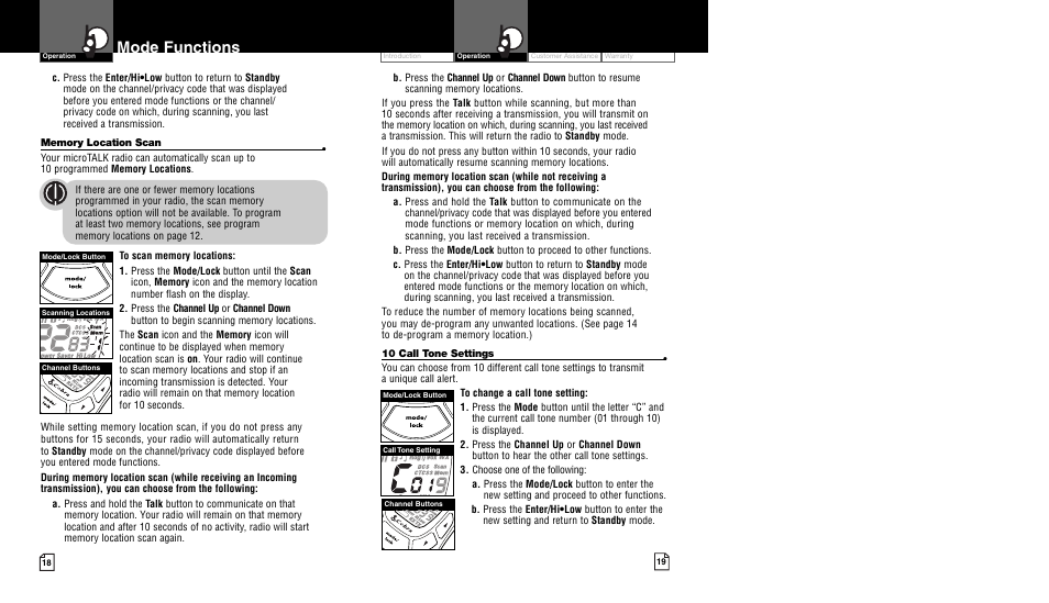 Mode functions | Cobra Electronics CXT450 User Manual | Page 12 / 15