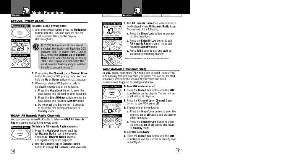 Mode functions | Cobra Electronics CXT450 User Manual | Page 8 / 15