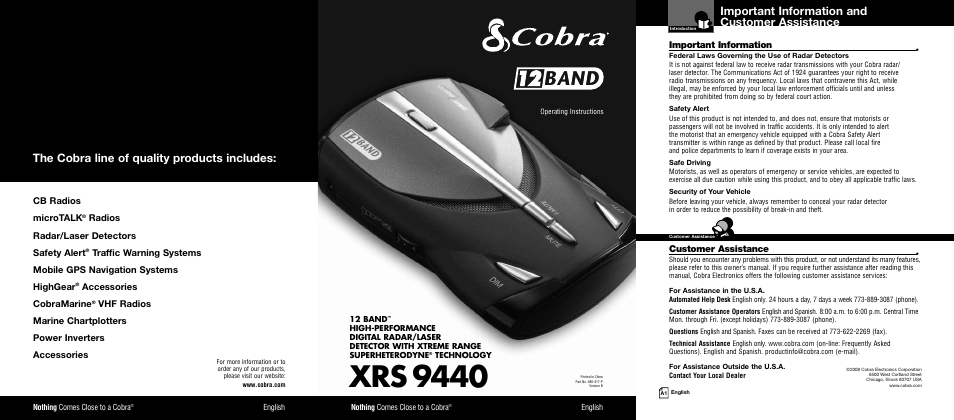 Cobra Electronics XRS 9440 User Manual | 15 pages