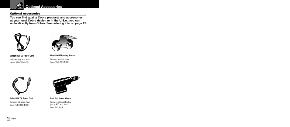 Optional accessories | Cobra Electronics XRS 9440 User Manual | Page 15 / 15