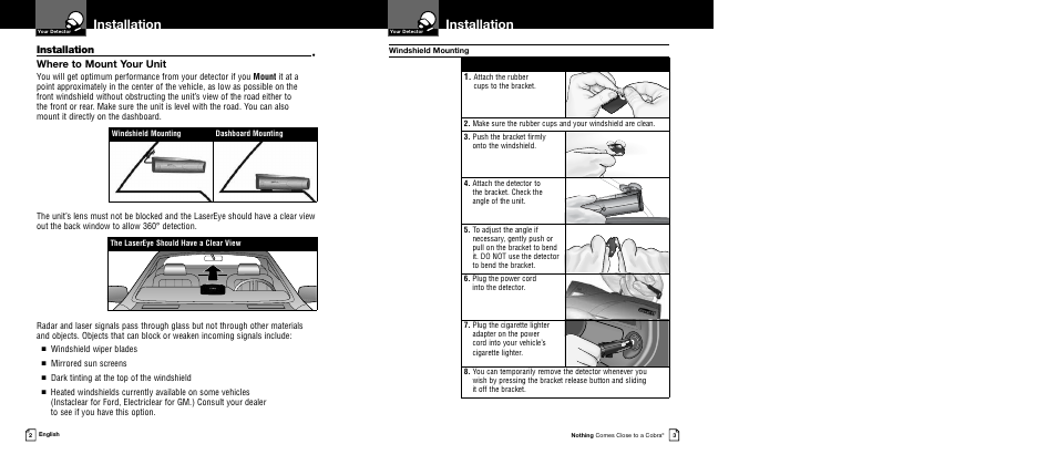 Installation, Where to mount your unit | Cobra Electronics XRS 9440 User Manual | Page 4 / 15