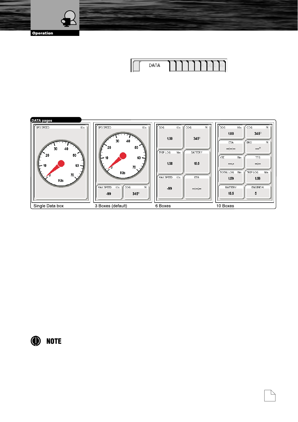 Description, Operations, Changing data options | Description 3.4.2. operations, Data page | Cobra Electronics MC600Cx  EN User Manual | Page 32 / 102