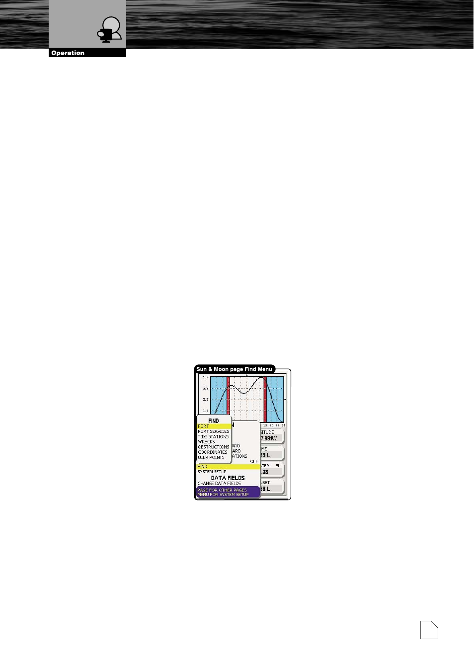 Finding the nearest tide stations, Finding a tide station on a map, Sun and moon page | Cobra Electronics MC600Cx  EN User Manual | Page 38 / 102