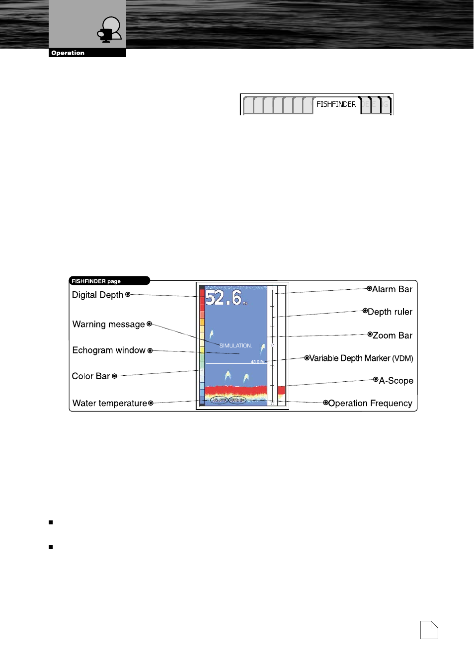 Description, Fish finder page | Cobra Electronics MC600Cx  EN User Manual | Page 40 / 102