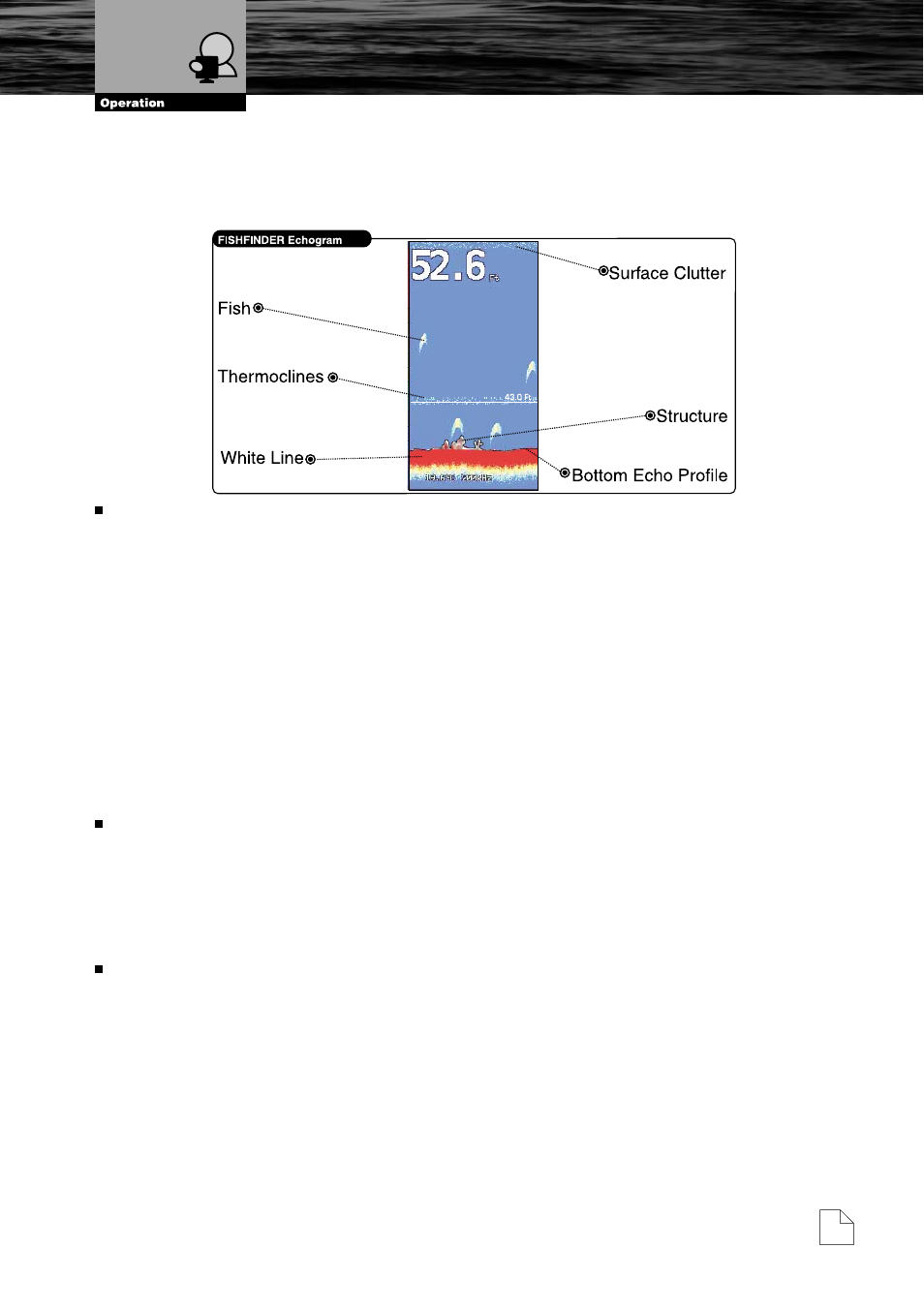 Understanding the fish finder echogram, Fish finder page | Cobra Electronics MC600Cx  EN User Manual | Page 42 / 102