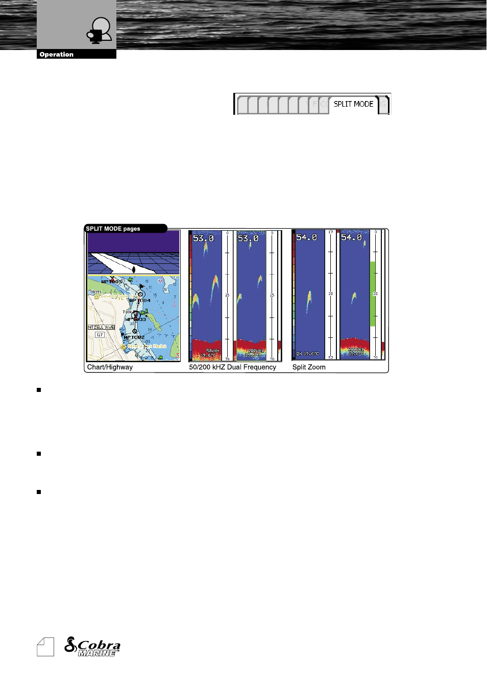 Description, Changing data options, Split mode page | Cobra Electronics MC600Cx  EN User Manual | Page 49 / 102