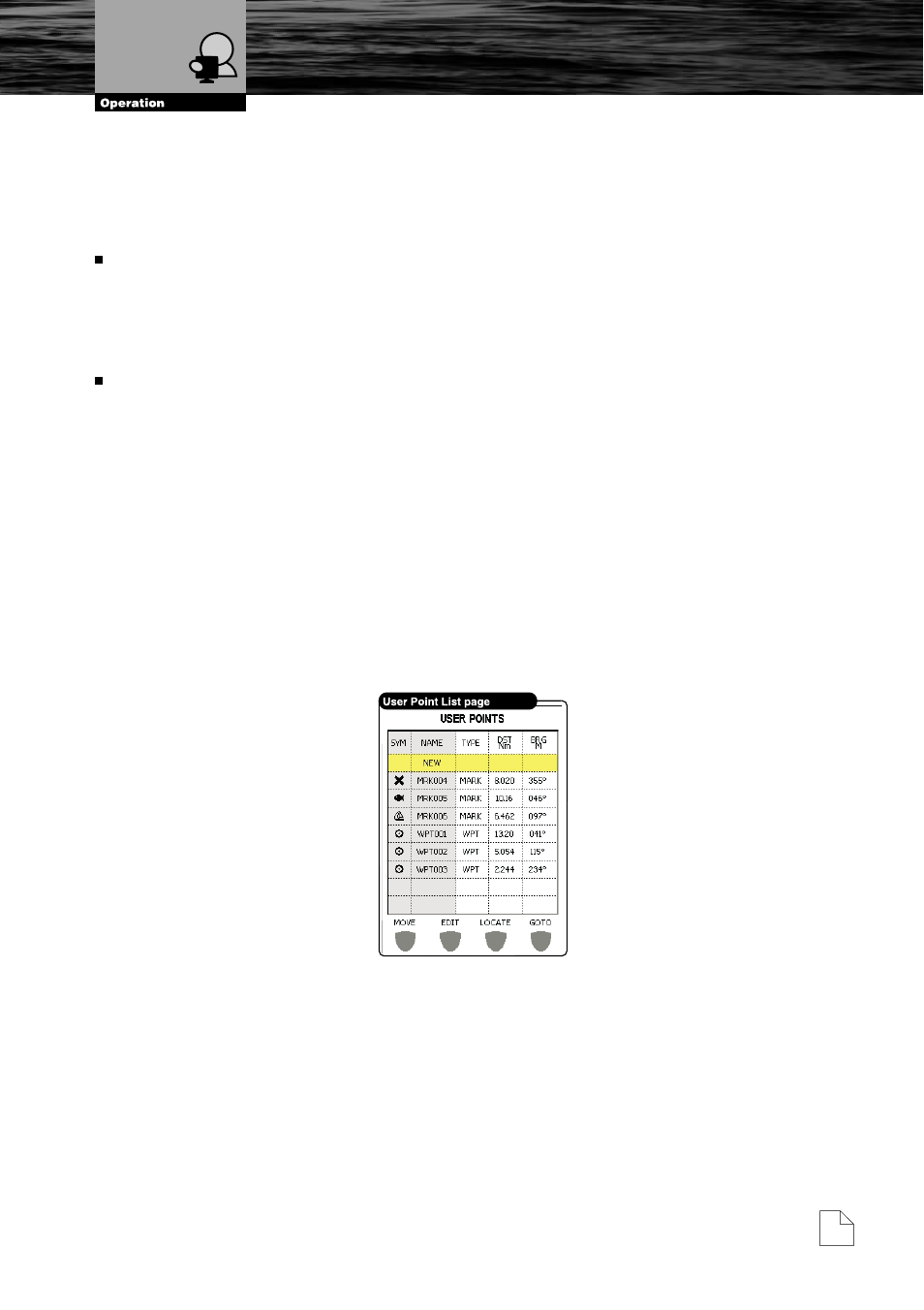 User points list, Selecting existing and naming new user points, Basic user point list operations | Cobra Electronics MC600Cx  EN User Manual | Page 58 / 102