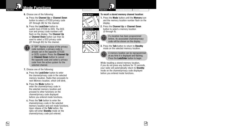Mode functions | Cobra Electronics LI 7020WX User Manual | Page 10 / 17