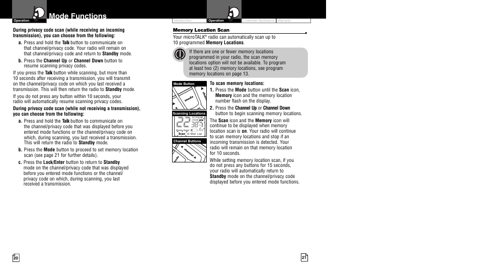 Mode functions | Cobra Electronics LI 7020WX User Manual | Page 13 / 17
