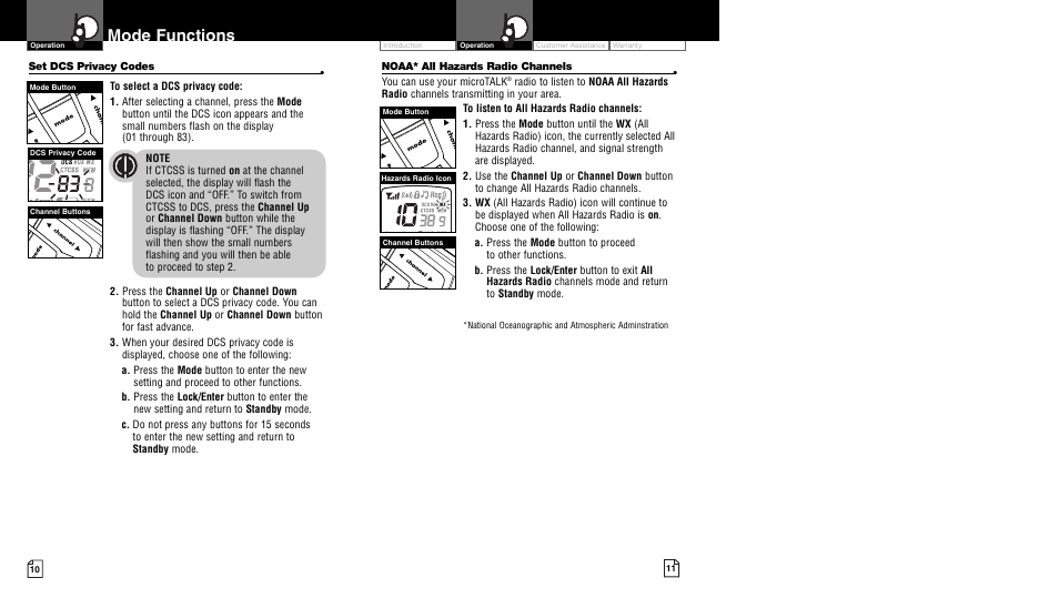 Mode functions | Cobra Electronics LI 7020WX User Manual | Page 8 / 17