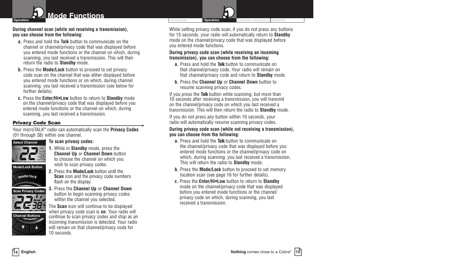 Mode functions | Cobra Electronics PR3500DX User Manual | Page 10 / 14