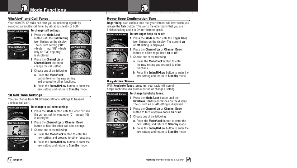 Mode functions | Cobra Electronics PR3500DX User Manual | Page 12 / 14
