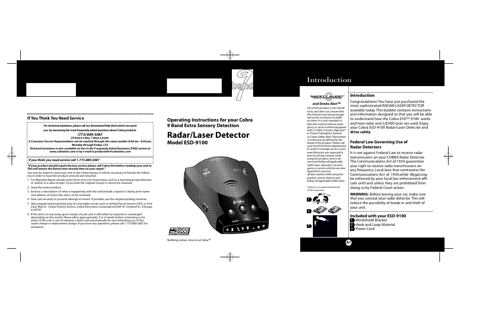 M i c ro ta l k, Radar/laser detector, Introduction | Model esd-9100 | Cobra Electronics ESD-9100 User Manual | Page 14 / 15