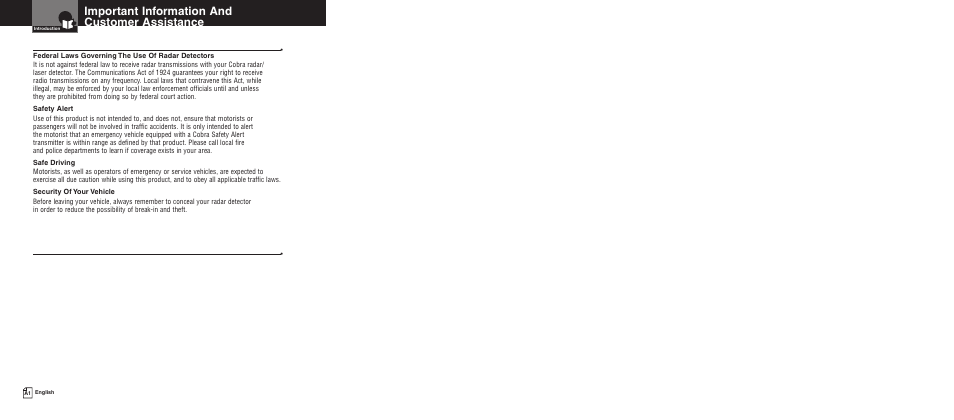 Important information and customer assistance | Cobra Electronics PRO 7080 User Manual | Page 2 / 12