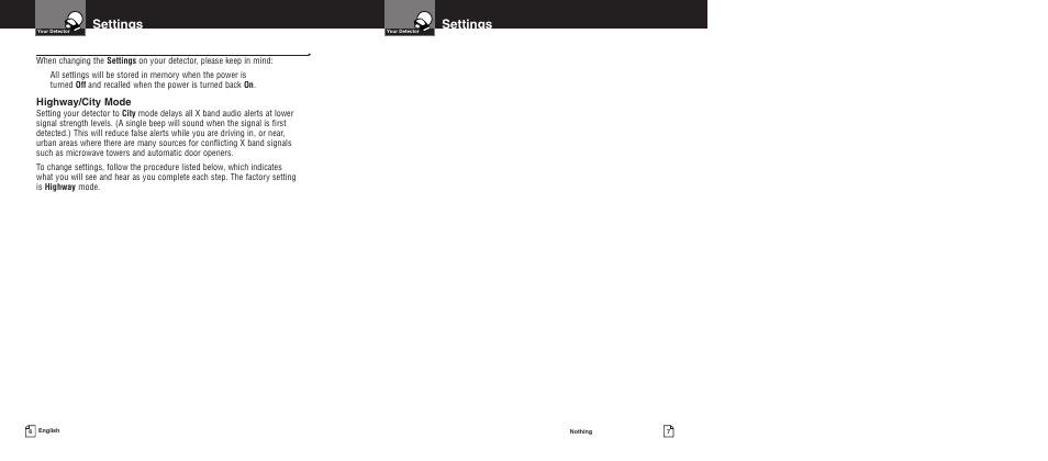 Settings, Highway/city mode | Cobra Electronics PRO 7080 User Manual | Page 6 / 12