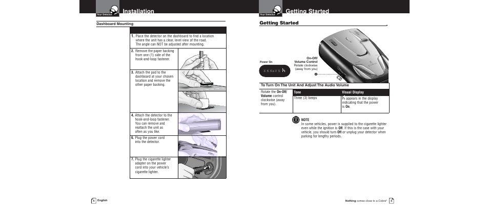 Getting started, Installation | Cobra Electronics XRS 9300 User Manual | Page 6 / 21