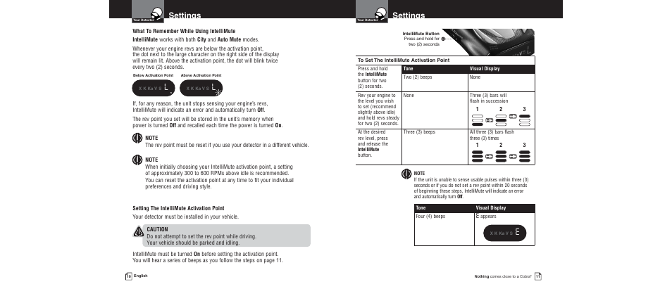 Settings | Cobra Electronics XRS 9300 User Manual | Page 9 / 21