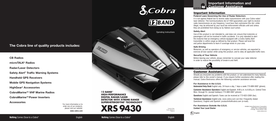 Cobra Electronics XRS9430 User Manual | 15 pages