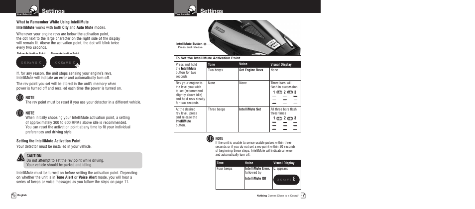 Settings, Appears | Cobra Electronics XRS9430 User Manual | Page 8 / 15