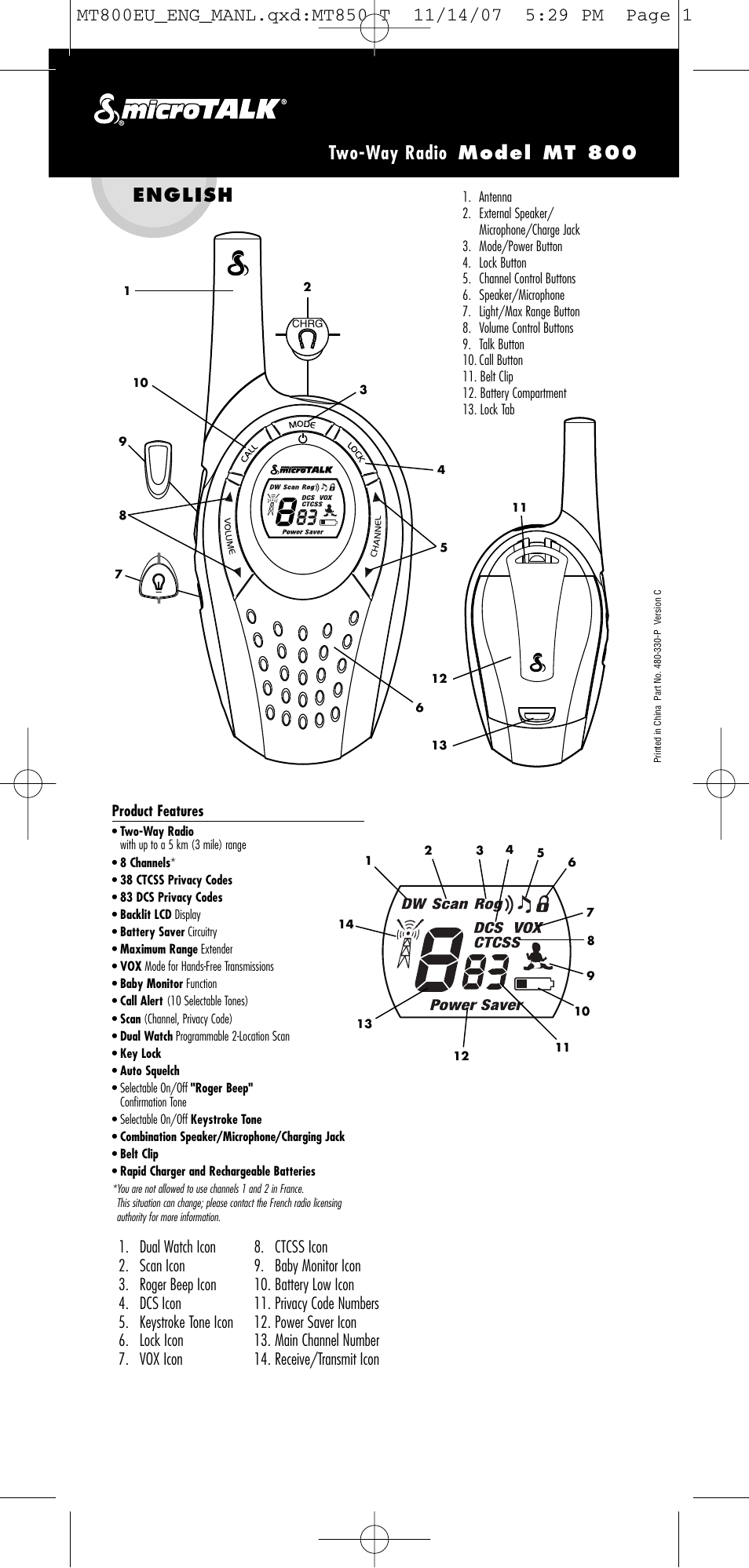 Cobra Electronics microTALK 800 User Manual | 2 pages
