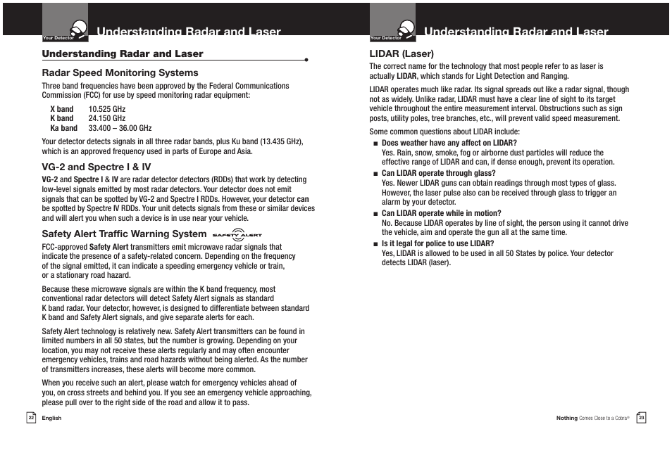 Understanding radar and laser | Cobra Electronics COBRA XRS 9550G User Manual | Page 14 / 19