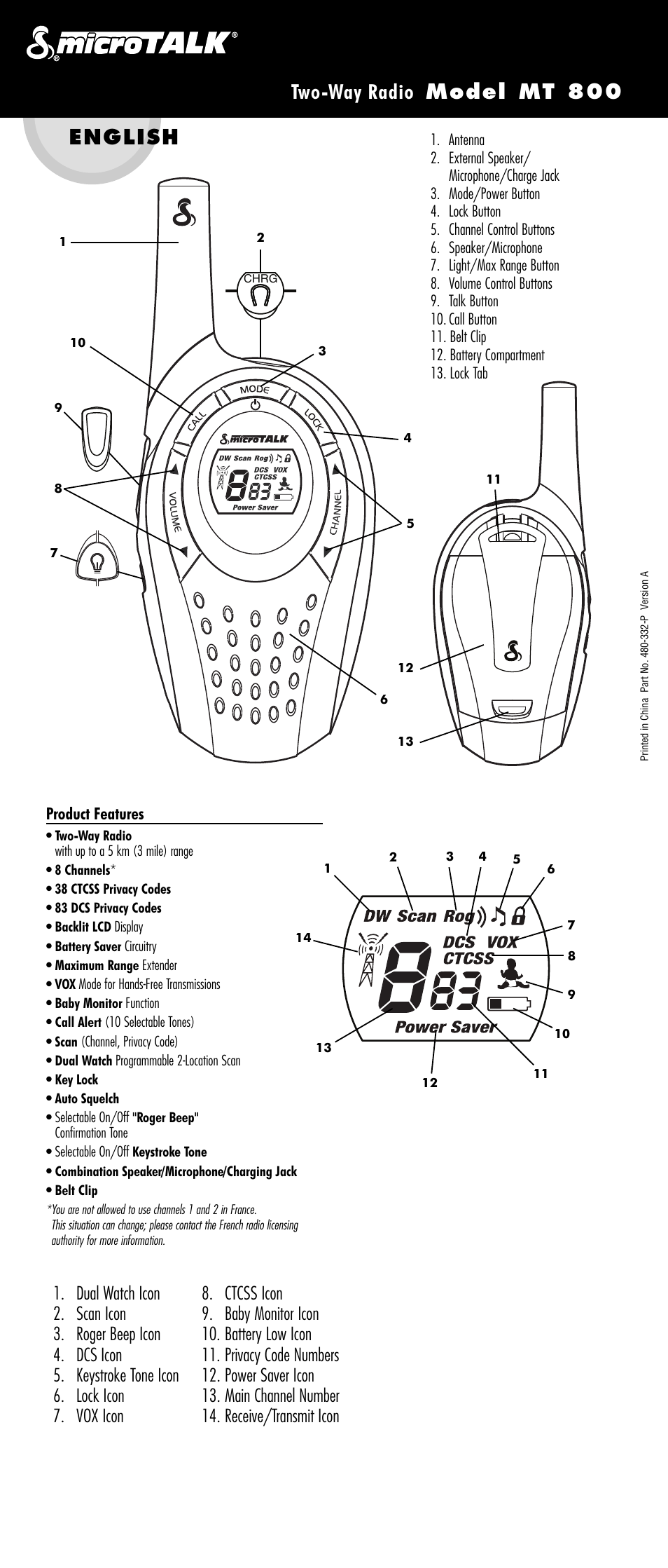 Cobra Electronics microTALK MT 800 User Manual | 10 pages