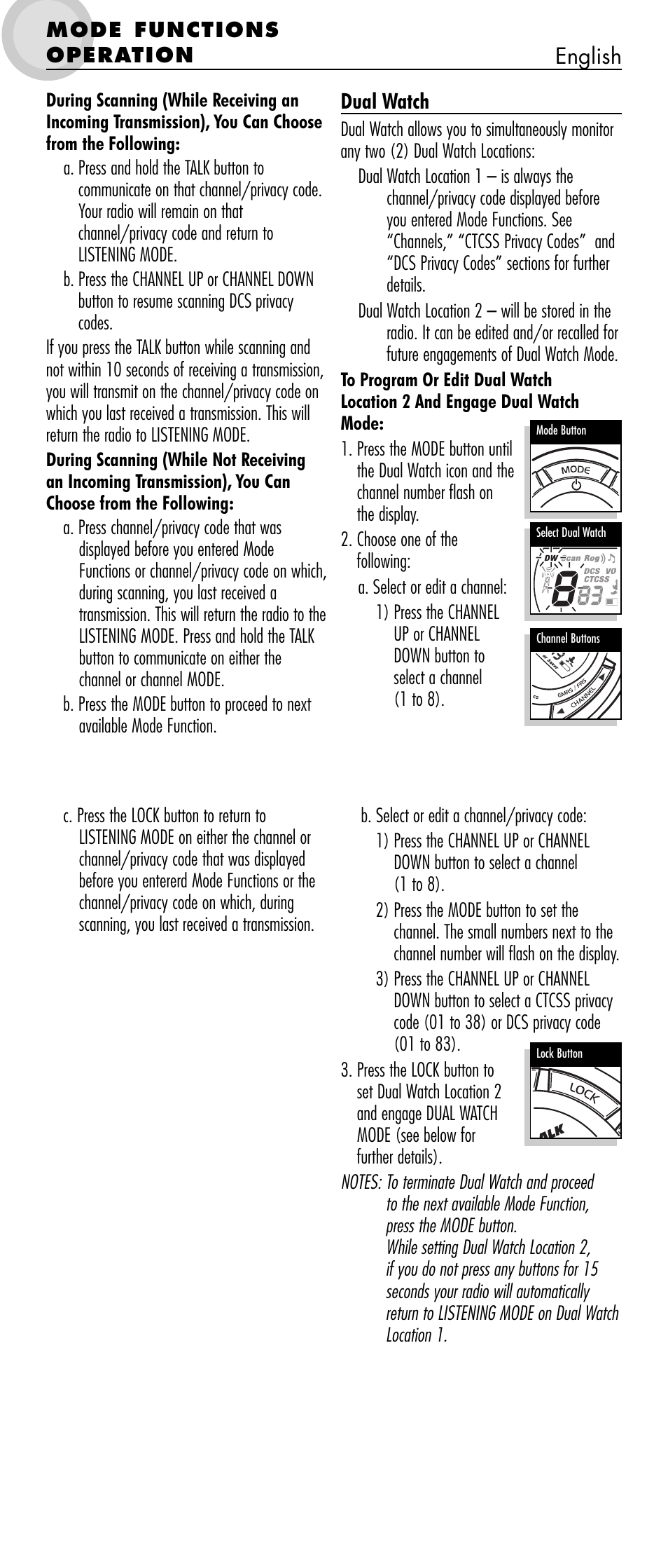 English dual watch | Cobra Electronics microTALK MT 800 User Manual | Page 7 / 10