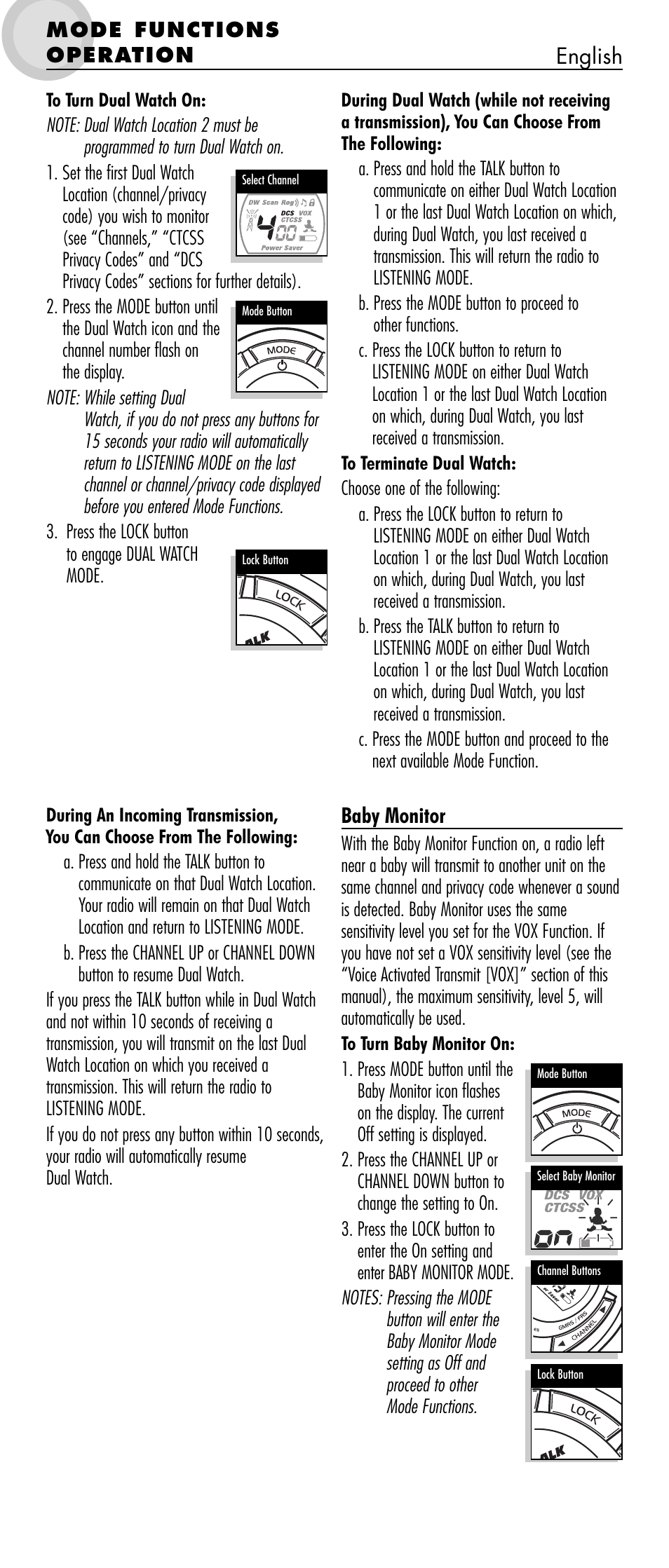 English, Baby monitor | Cobra Electronics microTALK MT 800 User Manual | Page 8 / 10