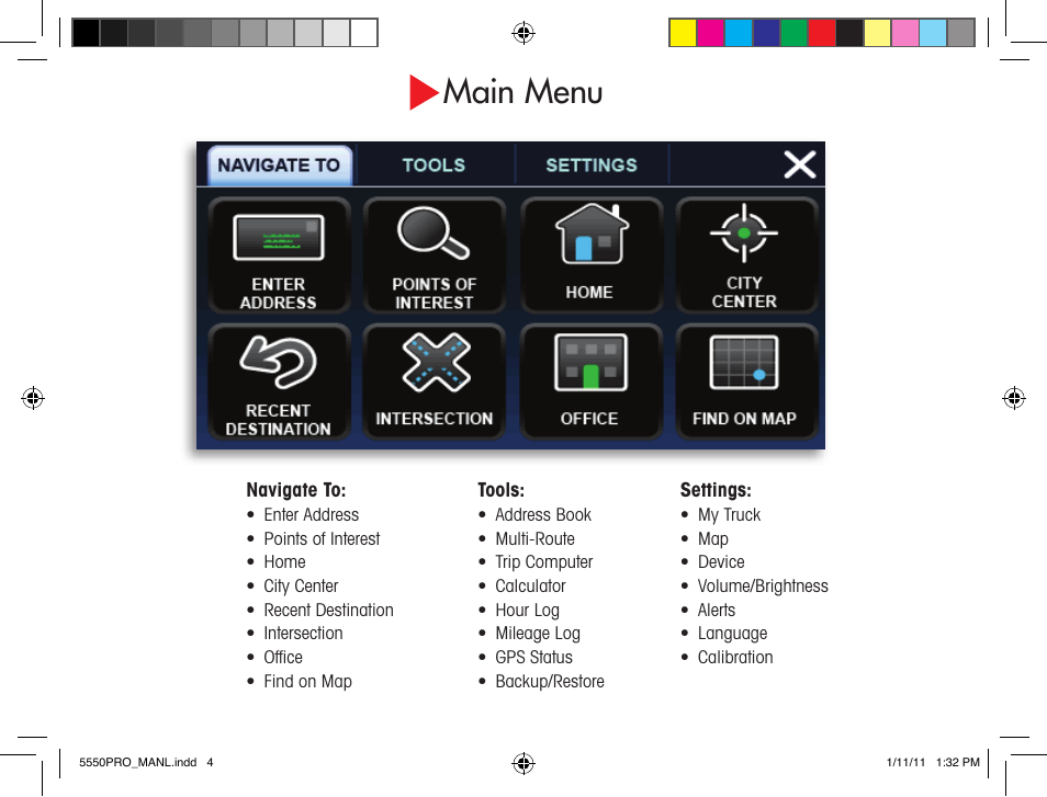 Main menu | Cobra Electronics 5550 User Manual | Page 4 / 8
