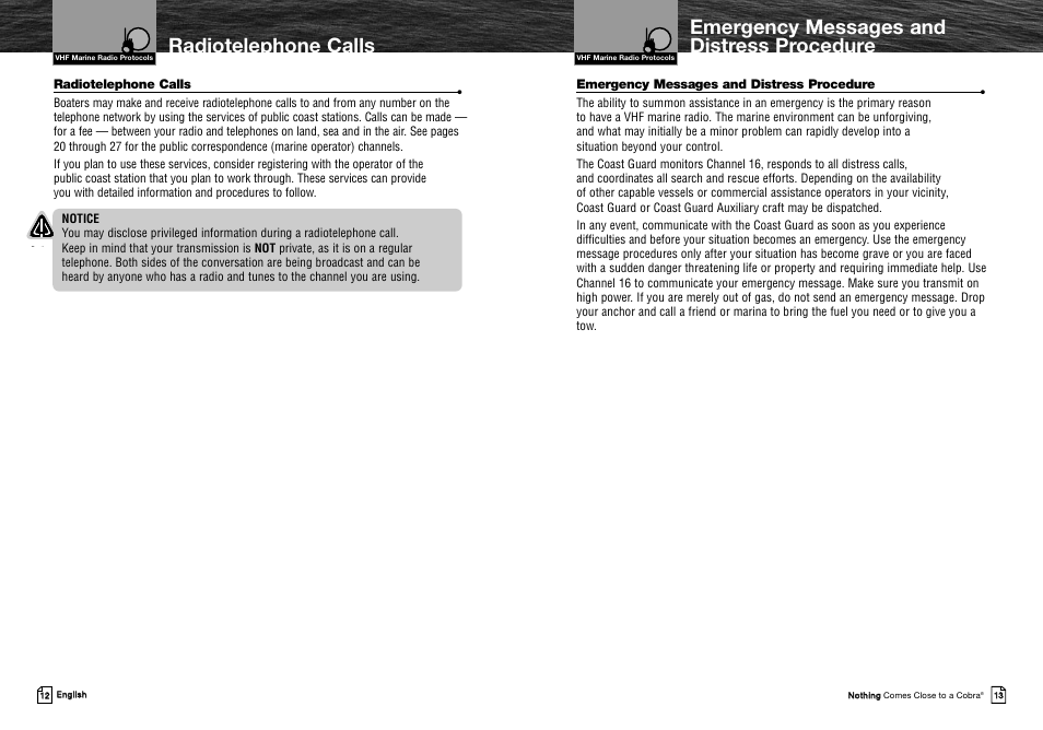 Radiotelephone calls | Cobra Electronics MRHH325VP User Manual | Page 10 / 35