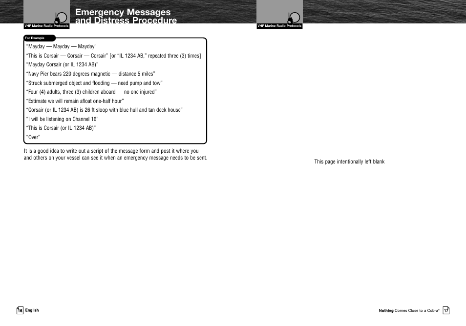 Emergency messages and distress procedure | Cobra Electronics MRHH325VP User Manual | Page 12 / 35