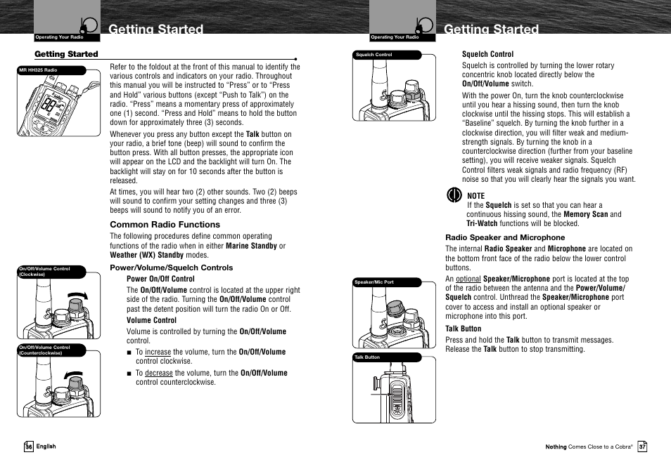 Getting started, Common radio functions | Cobra Electronics MRHH325VP User Manual | Page 22 / 35