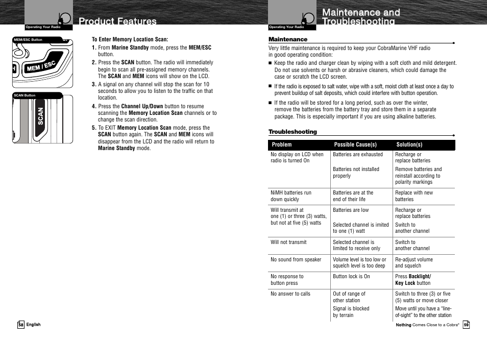 Pprro od du uc ctt f fe ea attu urre es s | Cobra Electronics MRHH325VP User Manual | Page 33 / 35