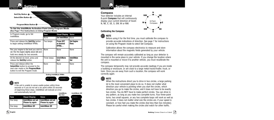 Settings, Compass | Cobra Electronics XRS 9740 User Manual | Page 11 / 21