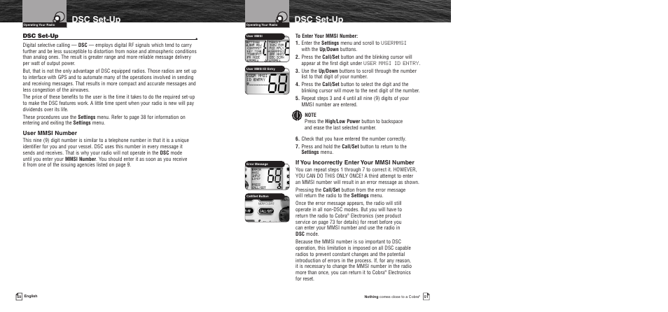 Dsc set-up | Cobra Electronics MR F75 User Manual | Page 28 / 40