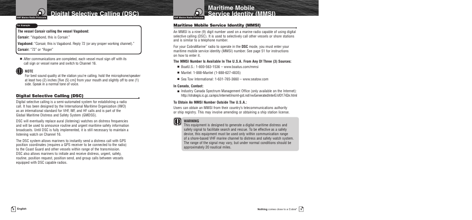 Digital selective calling (d, Maritime mobile service iden, Maritime mobile service identity (mmsi) | Digital selective calling (dsc) | Cobra Electronics MR F75 User Manual | Page 7 / 40