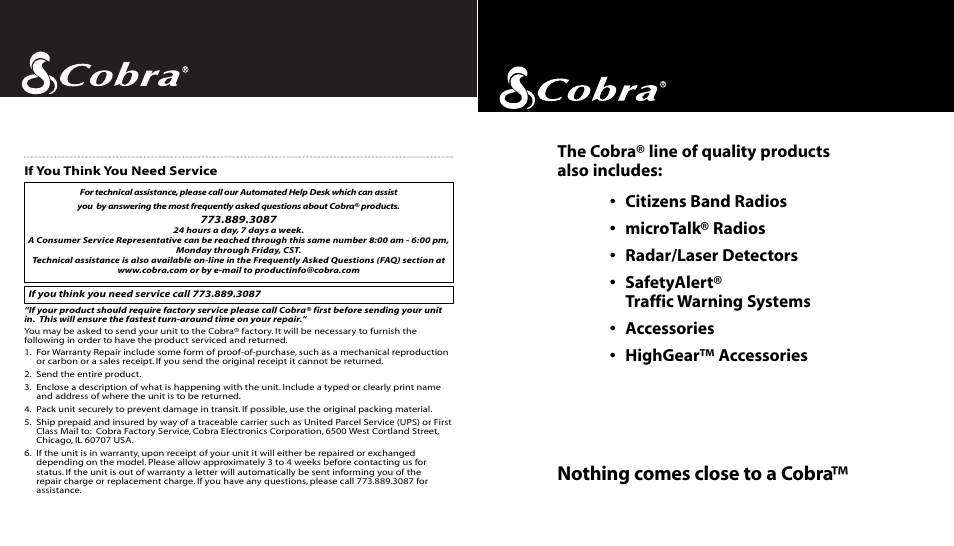 Nothing comes close to a cobra | Cobra Electronics High Performance 10 Band XR-1010 User Manual | Page 16 / 16