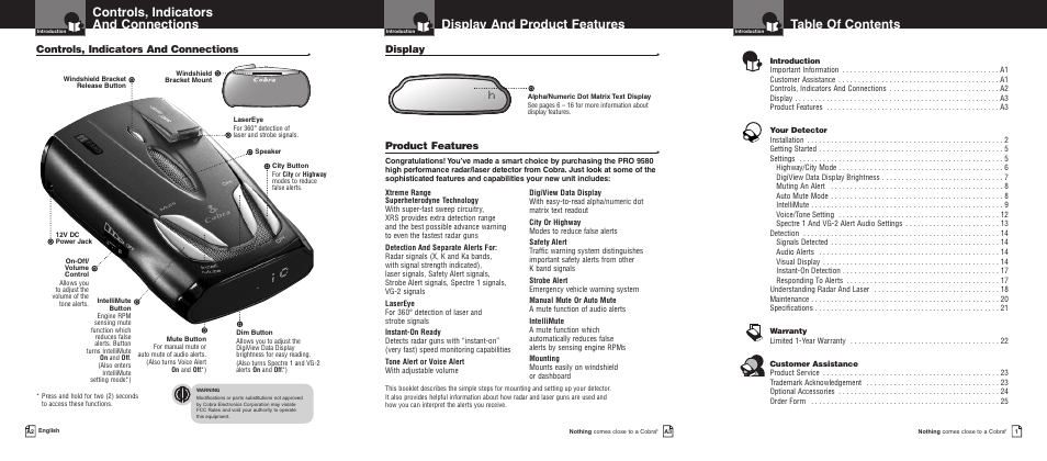 Cobra Electronics Pro 9580 User Manual | Page 3 / 16