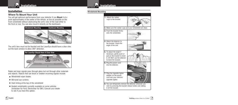 Installation, Where to mount your unit | Cobra Electronics Pro 9580 User Manual | Page 4 / 16