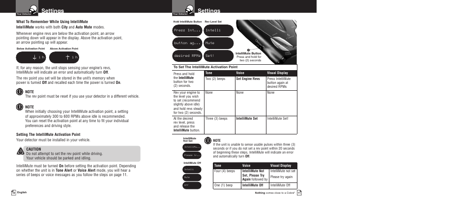 Settings | Cobra Electronics Pro 9580 User Manual | Page 8 / 16