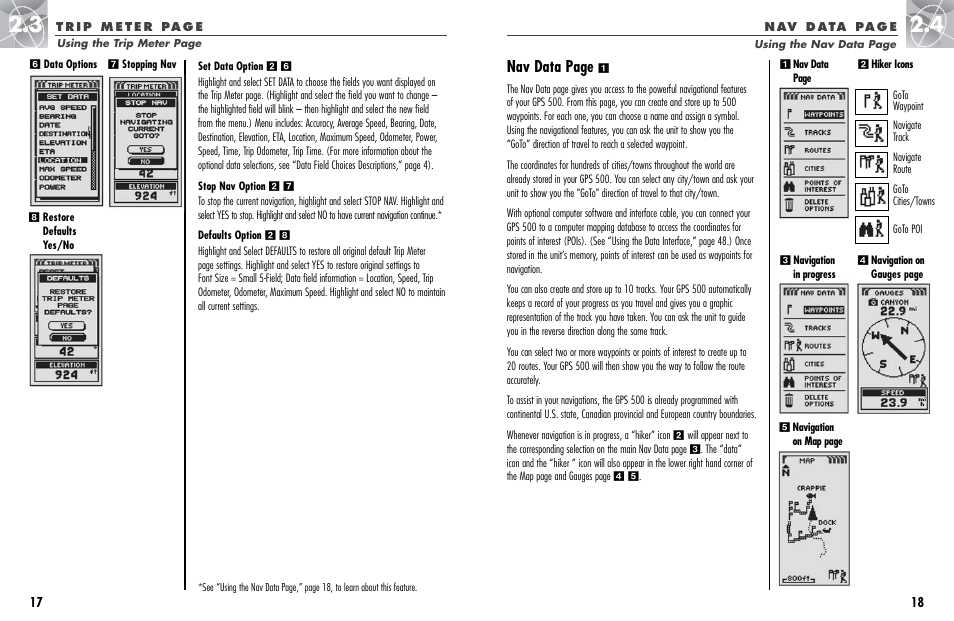 Nav data page | Cobra Electronics GPS 500 User Manual | Page 12 / 36