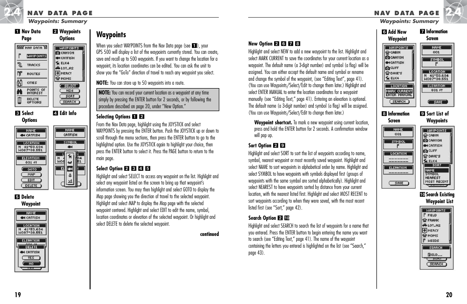 Waypoints | Cobra Electronics GPS 500 User Manual | Page 13 / 36